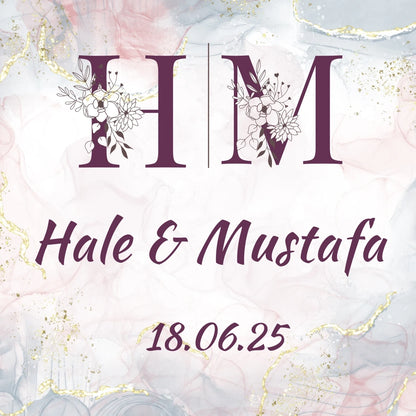 Kişiselleştirilebilir Özel Gün Kare Magnet - Baş Harfli Özel Monogram ve Mermer Desen