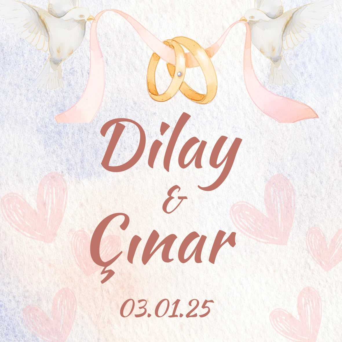 Kişiselleştirilebilir Özel Gün Kare Magnet - Beyaz Güvercinler ve Alyanslı Kurdele