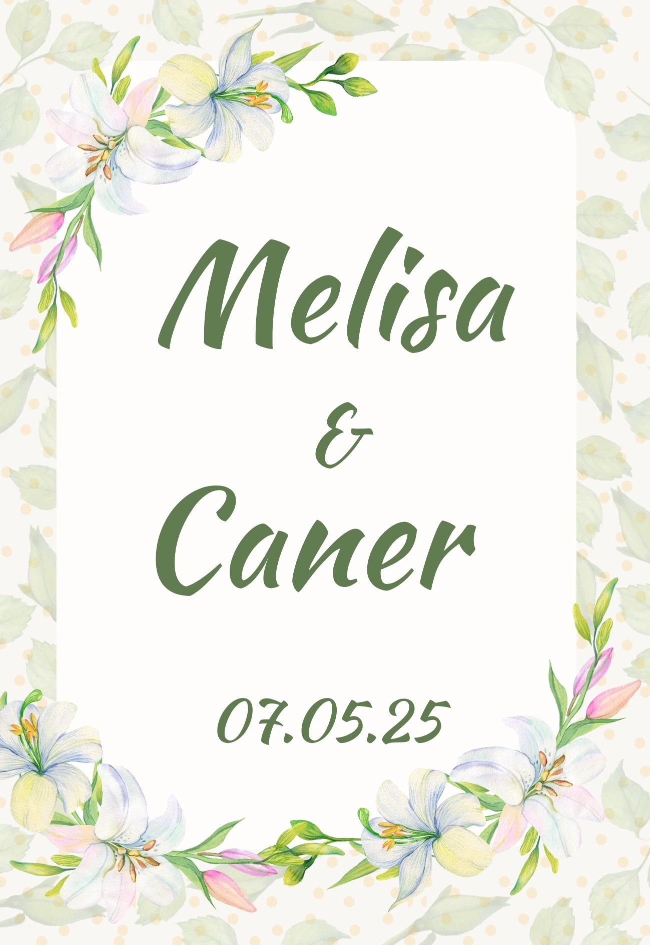 Kişiselleştirilebilir Özel Gün Dikdörtgen Magnet - Beyaz Zambaklar ve Yeşil Yapraklar