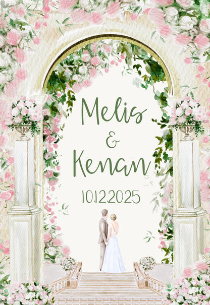 Kişiselleştirilebilir Özel Gün Dikdörtgen Magnet - Çiçekli Kemer ve Masalsı Bahçe