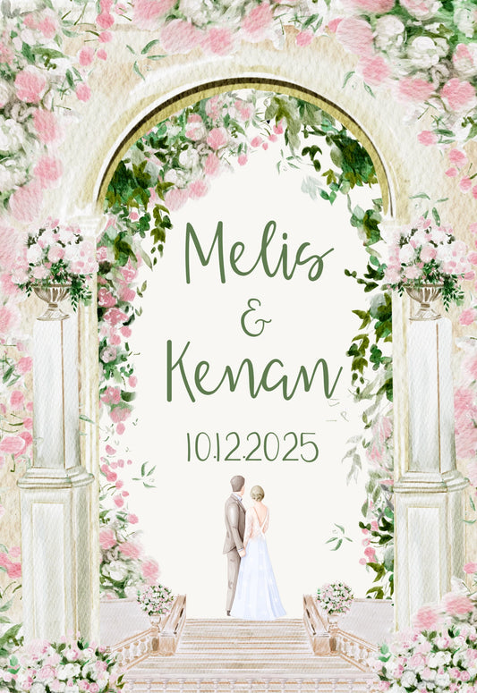 Kişiselleştirilebilir Özel Gün Dikdörtgen Magnet - Çiçekli Kemer ve Masalsı Bahçe