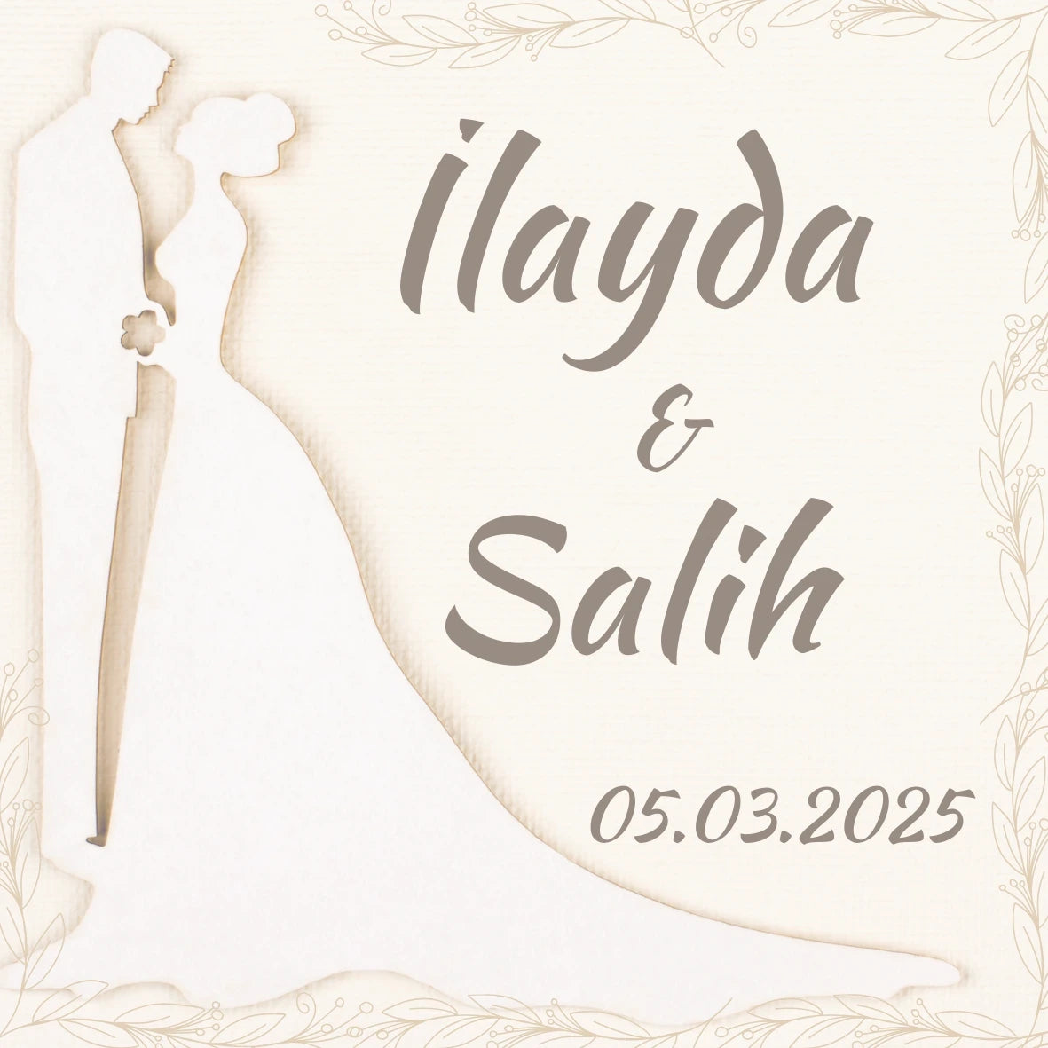 Kişiselleştirilebilir Özel Gün Kare Magnet - Gelin Damat Silüeti Teması