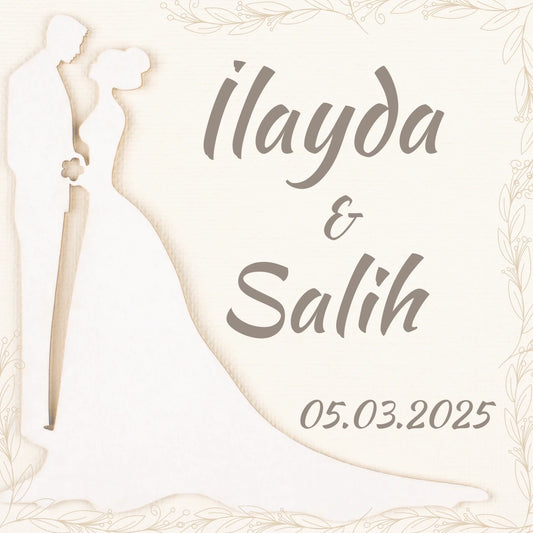 Kişiselleştirilebilir Özel Gün Kare Magnet - Gelin Damat Silüeti Teması