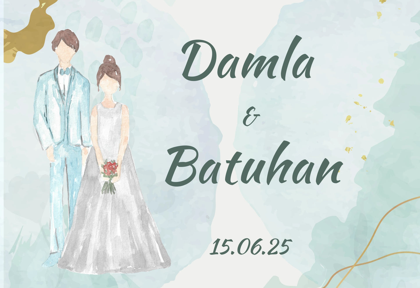 Kişiselleştirilebilir Özel Gün Dikdörtgen Magnet - Gelin Damat Sulu Boya Tema