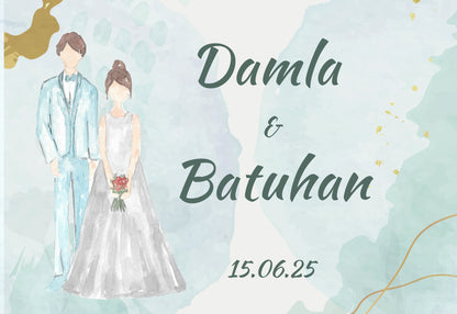 Kişiselleştirilebilir Özel Gün Dikdörtgen Magnet - Gelin Damat Sulu Boya Tema