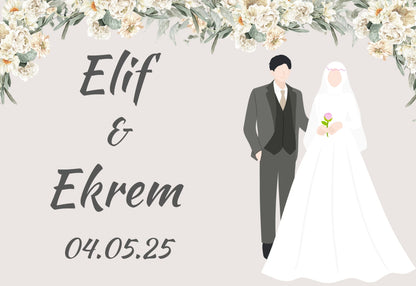 Kişiselleştirilebilir Özel Gün Dikdörtgen Magnet - Gelin Damat ve Beyaz Şakayık