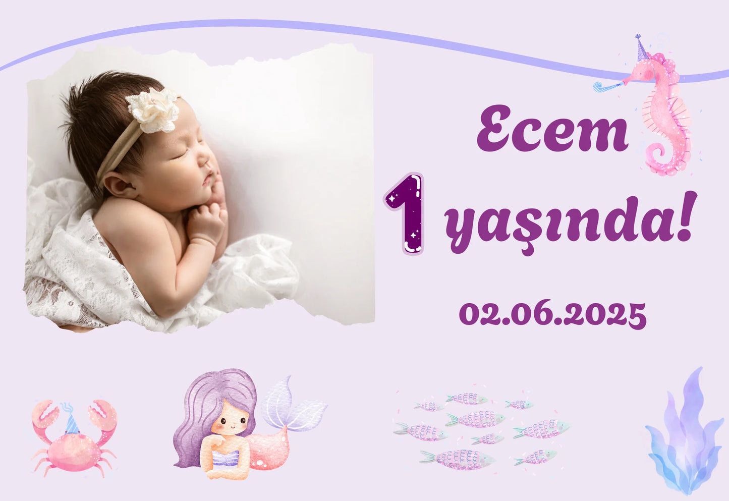 Kişiye Özel Resimli Doğum Günü Magneti - Deniz Kızı ve Balıklar