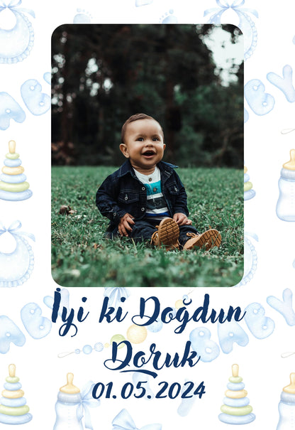 Kişiye Özel Resimli Doğum Günü Magneti - Mavi Oyuncaklar