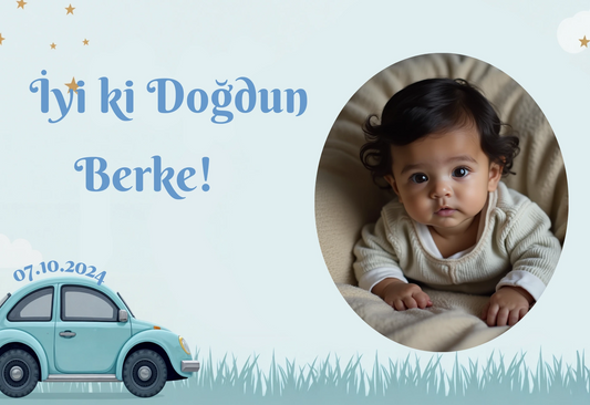 Kişiye Özel Resimli Doğum Günü Magneti - Mavi Vosvos