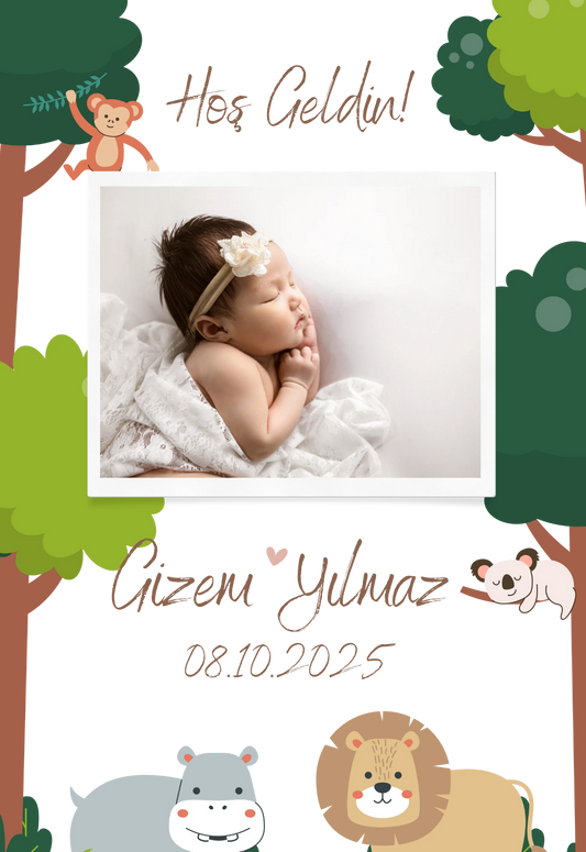 Kişiye Özel Resimli Doğum Günü Magneti - Neşeli Safari