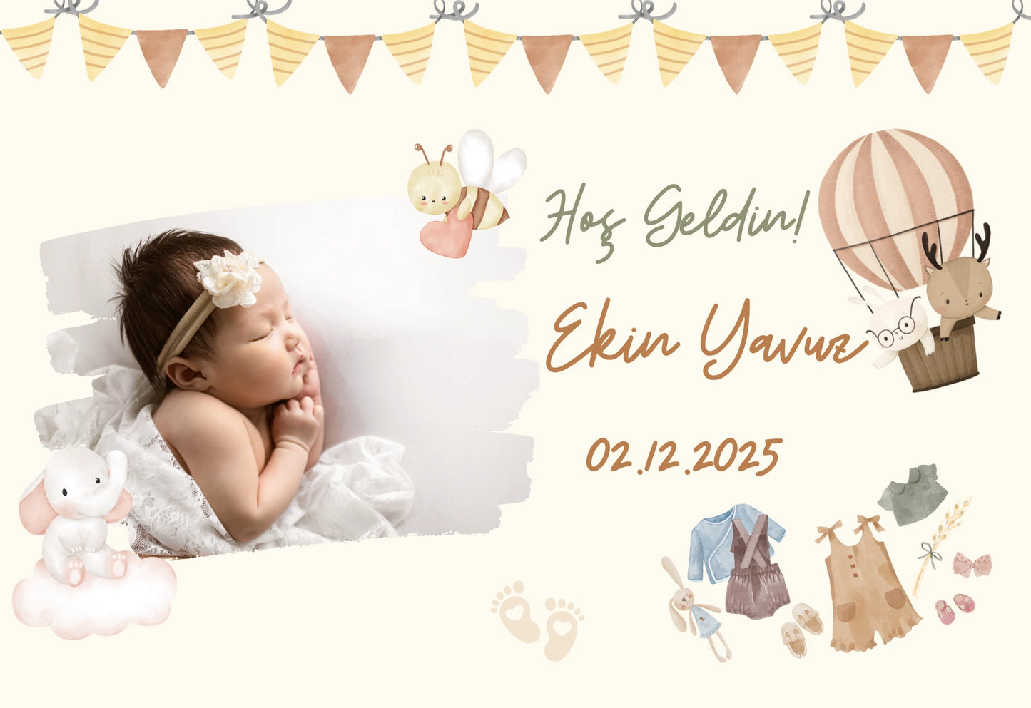 Kişiye Özel Resimli Doğum Günü Magneti - Uçan Balon ve Sevimli Hayvanlar