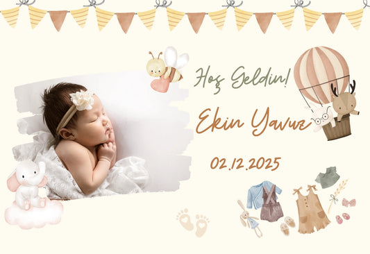 Kişiye Özel Resimli Doğum Günü Magneti - Uçan Balon ve Sevimli Hayvanlar