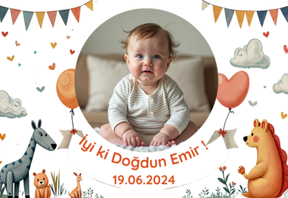 Kişiye Özel Resimli Doğum Günü Magneti - Zürafa ve Arkadaşları