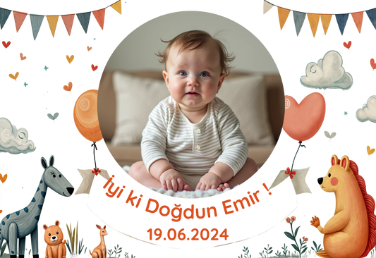 Kişiye Özel Resimli Doğum Günü Magneti - Zürafa ve Arkadaşları