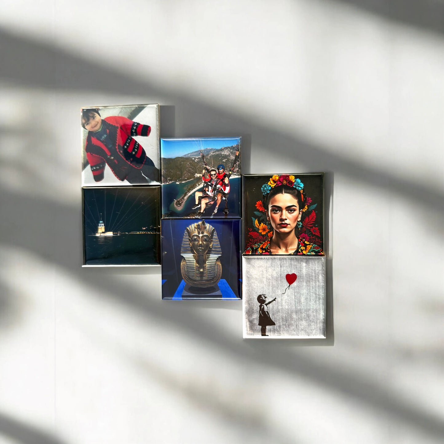 Kişiye özel resimli kare magnet dekoratif görünüm