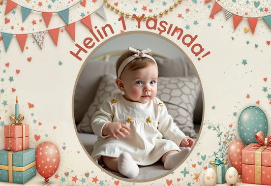 Kişiye Özel Resimli Doğum Günü Magneti - Pastel Balonlar ve Flama