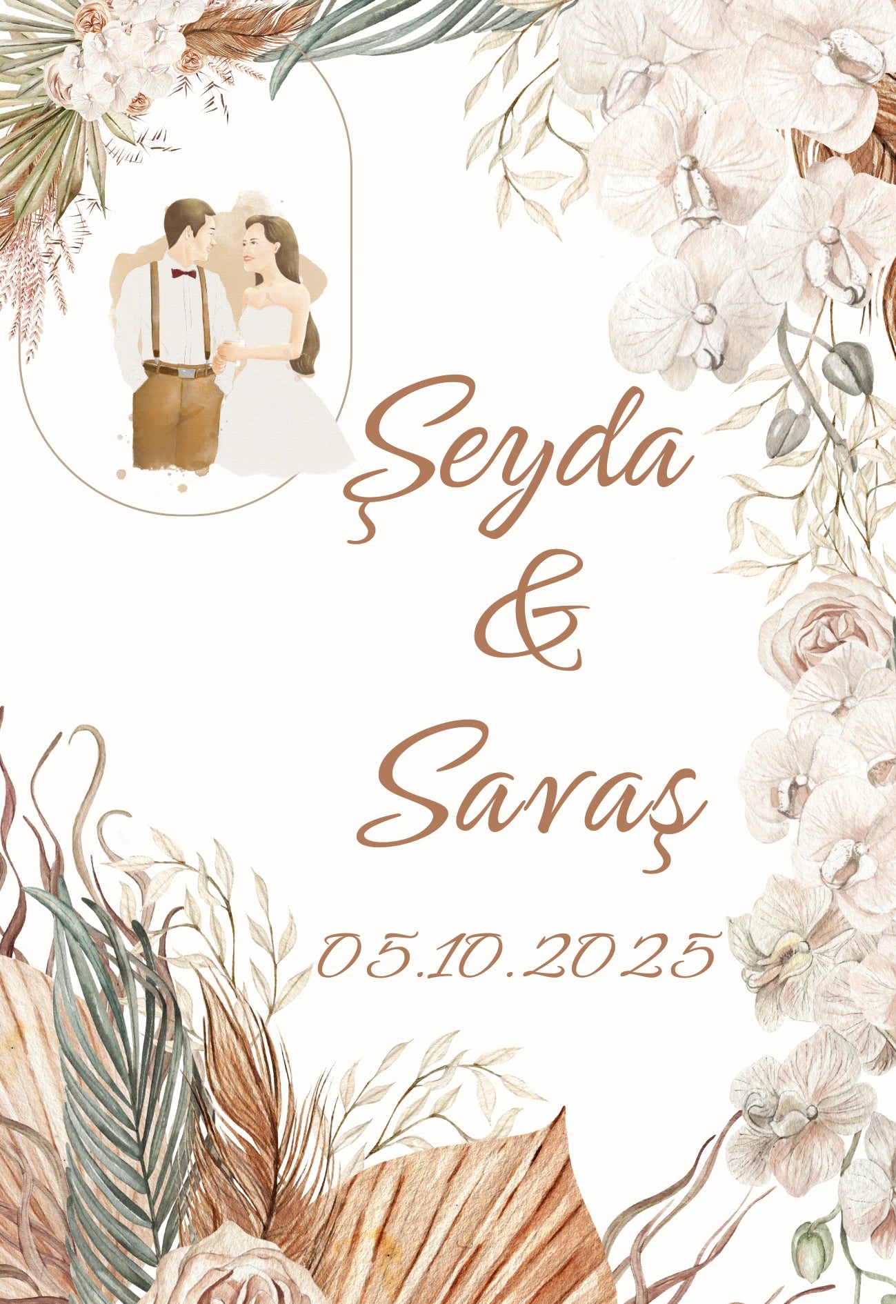 Kişiselleştirilebilir Özel Gün Dikdörtgen Magnet - Kuru Çiçekler ve Vintage Çift