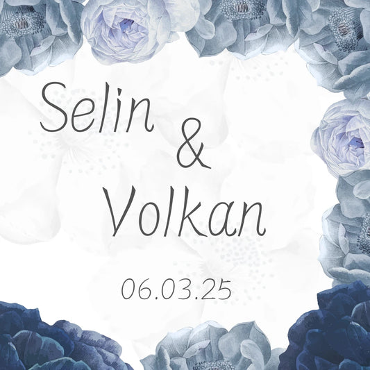 Kişiselleştirilebilir Özel Gün Kare Magnet - Mavi Sulu Boya Güller