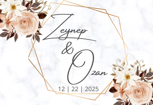 Kişiselleştirilebilir Özel Gün Dikdörtgen Magnet - Mermer Zemin ve Çiçekler