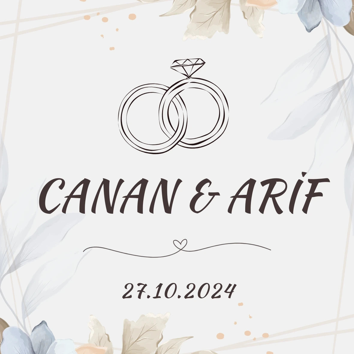 Kişiselleştirilebilir Özel Gün Kare Magnet - Minimalist Tektaş ve Alyans