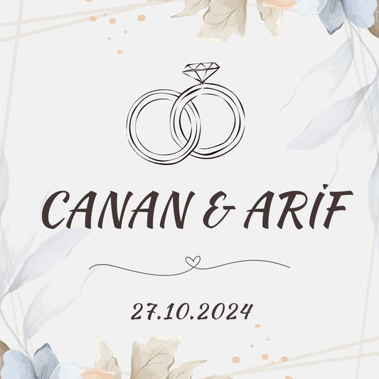 Kişiselleştirilebilir Özel Gün Kare Magnet - Minimalist Tektaş ve Alyans