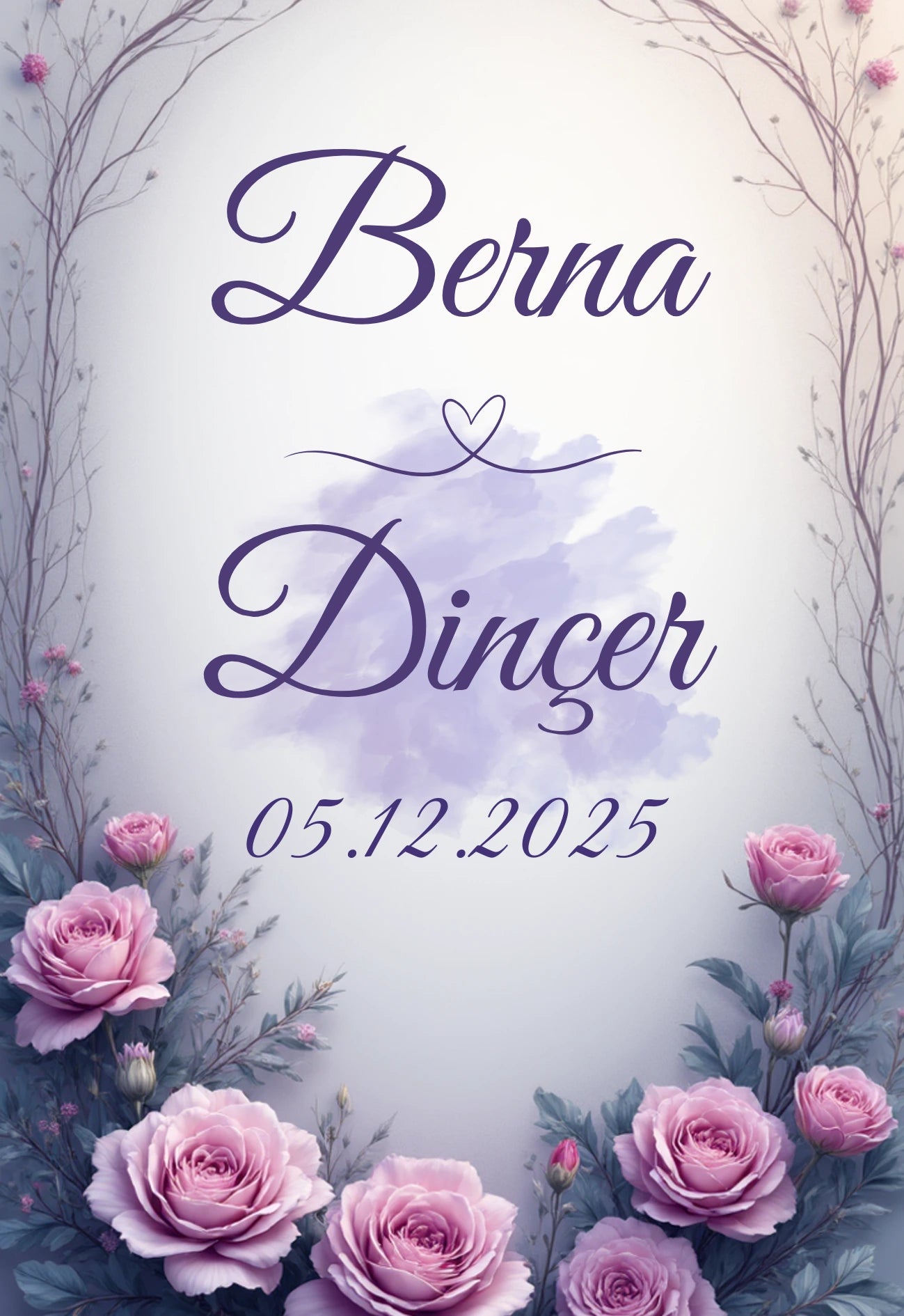 Kişiselleştirilebilir Özel Gün Dikdörtgen Magnet - Pembe Güller ve Mor Tema