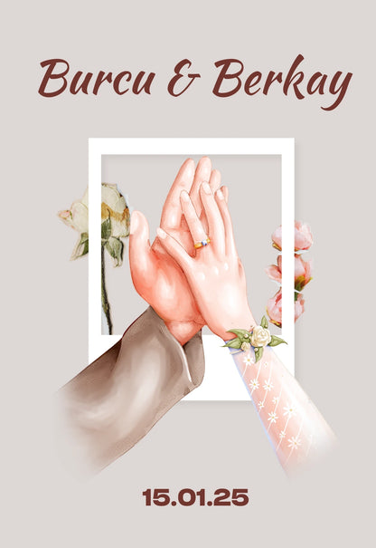 Kişiselleştirilebilir Özel Gün Dikdörtgen Magnet - Polaroid Çerçeveli El Ele Tutuşan Çift