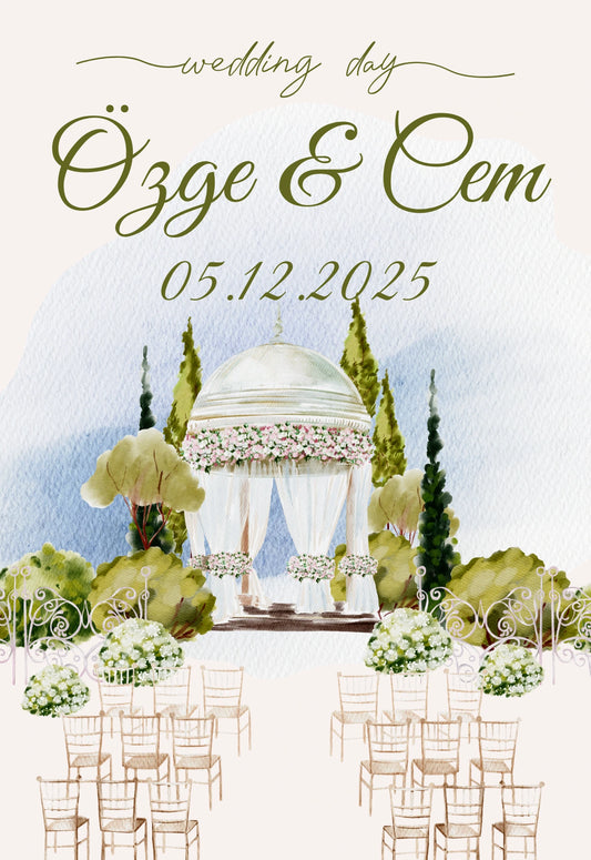 Kişiselleştirilebilir Özel Gün Dikdörtgen Magnet - Servi Ağaçlı Kır Düğünü Teması