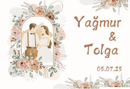 Kişiselleştirilebilir Özel Gün Dikdörtgen Magnet - Toprak Tonları ve Boho Çift